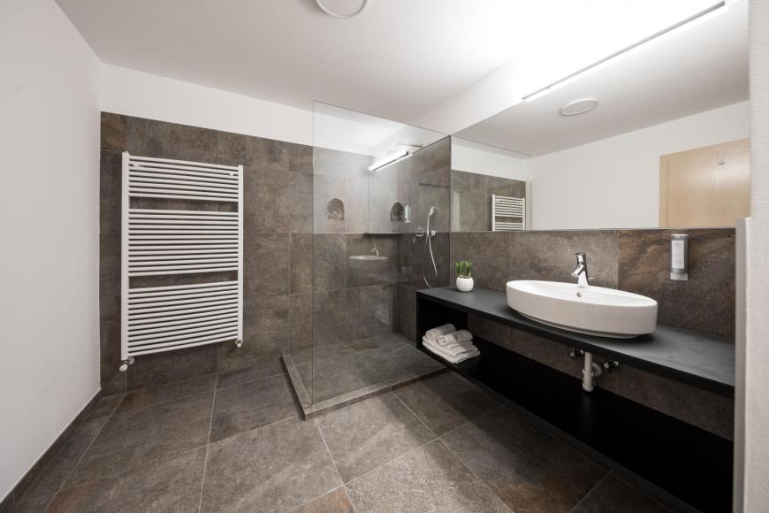 Badezimmer mit Dusche der Suite Süd Plus Zirm-Classic
