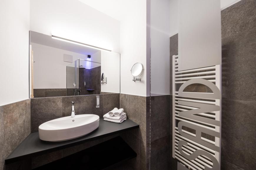 A bathroom with shower