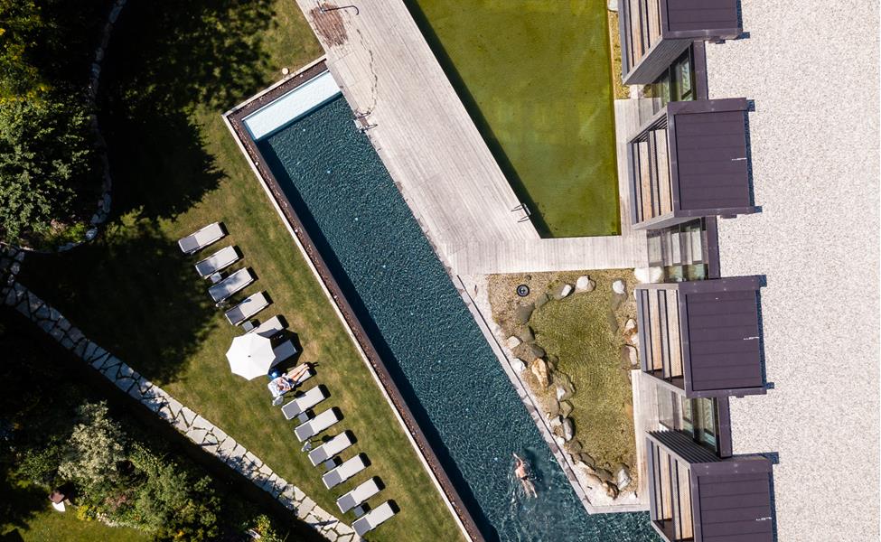 The outdoor pool seen from above